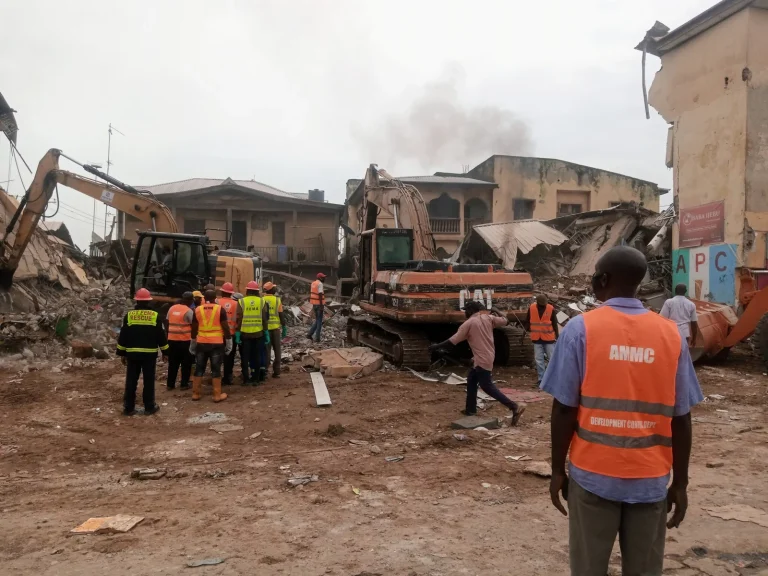 Rescue operation ongoing at the site of the building collapse at Lagos Street, Garki Village, Abuja, on Thursday last week.