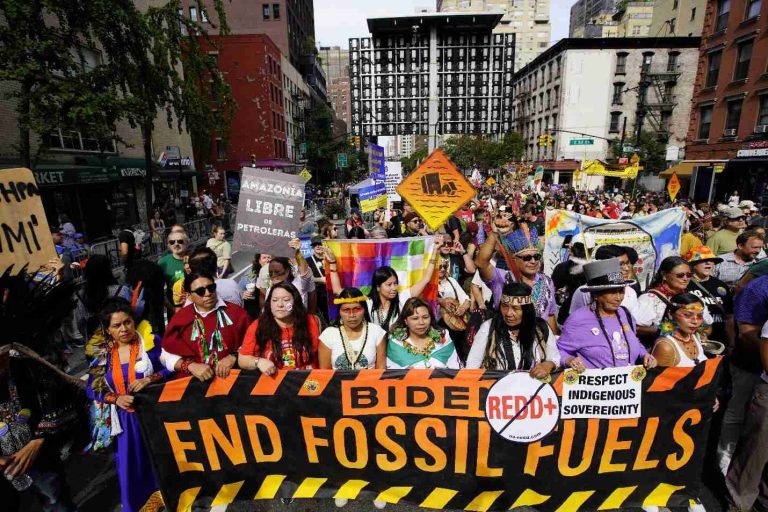 After UNGA, Countries Brace For COP28 Fossil Fuel Fight Activists mark the start of Climate Week in New York during a demonstration calling for the U.S. government to take action on climate change and reject the use of fossil fuels in New York City, New York, U.S., September 17, 2023. REUTERS/Eduardo Munoz