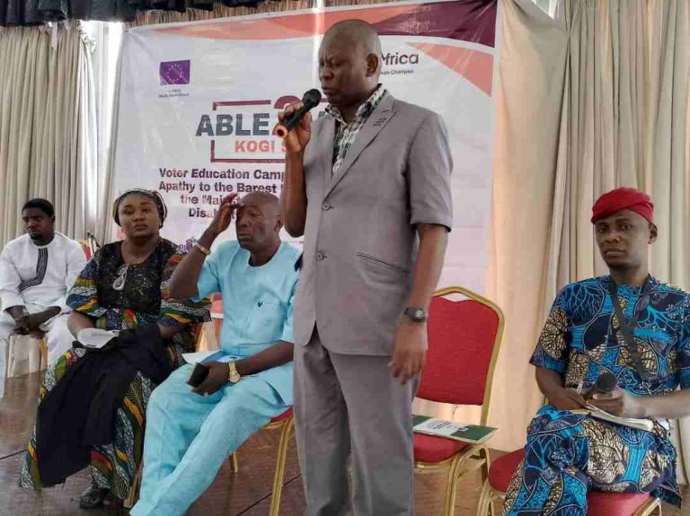Mr Solomon Yahaya, Chairman, Joint National Association of PWDs in Kogi speaking at TAF Africa Able-2-Vote Sensitisation Campaign held in Lokoja, Kogi