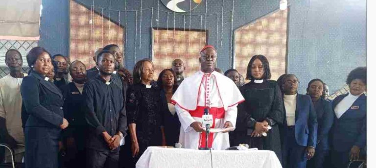 Bishop Timothy Kume flanked by members of the church as he read the communiqué at the end of the inaugural synod in Makurdi