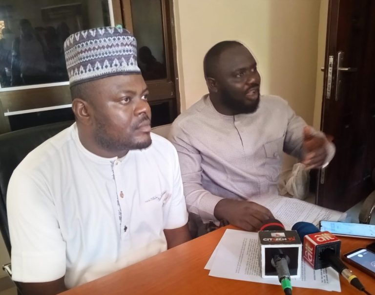 Senior Special Adviser to the Governor on Youth Mobilization and Empowerment, Hon. Mkeenem Moses, and APC local government secretary of Ogbadibo local government, Comrade Isaiah Abah, during the press conference on Saturday in Makurdi.