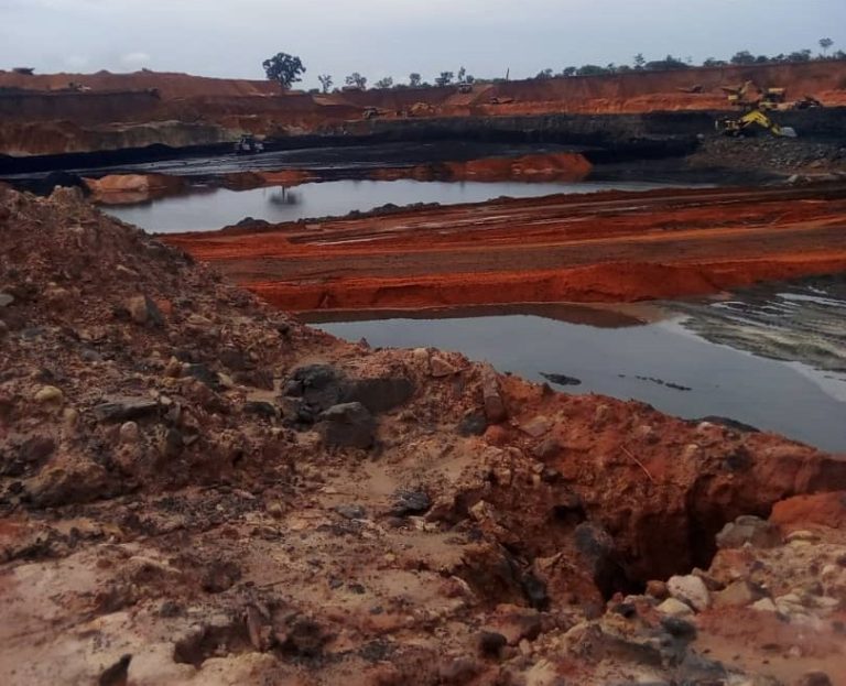 File photo of some of the mining pits from which harmful mine water drains to pollute the rivers in Edumoga.