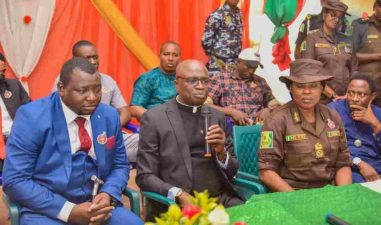 Correctional Service Pleads For Amnesty To Inmate With Perforated Testis From left to right: Commissioner for Justice and Public Order, Fidelis Mnyim, Gov Alia, State Comptroller of Correctional Service, Mrs Mary Oche, Assembly Majority Leader, Hon. Saater Tiseer.