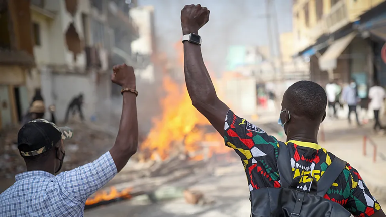 File photo of burnfire protest in Dakar, Senegal against the postponed election recently.