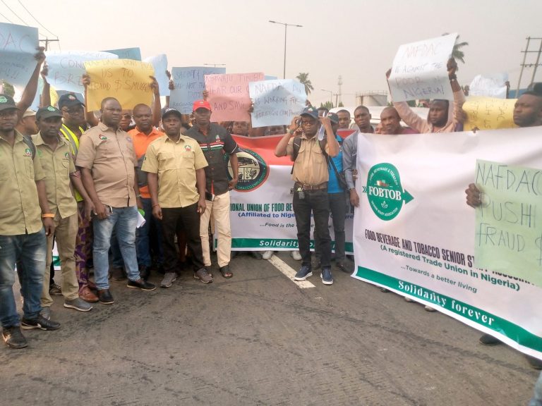 TUC, FOBTOB Protest Against Shutting Down Alcoholic Sachet Drink Factories By NAFDAC TUC-FOBTOB Protest 2