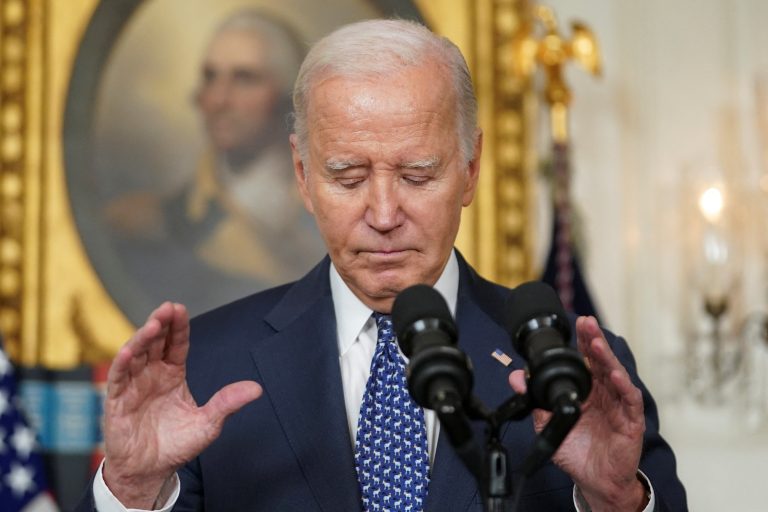 U.S. President Joe Biden gestures as he delivers remarks at the White House in Washington, U.S., February 8, 2024. REUTERS-Kevin Lamarque