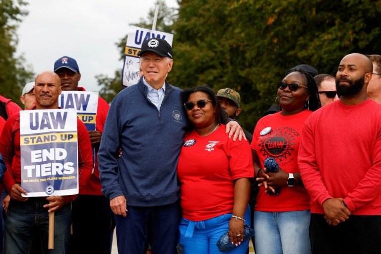 U.S. President Joe Biden joins striking members of the United Auto Workers