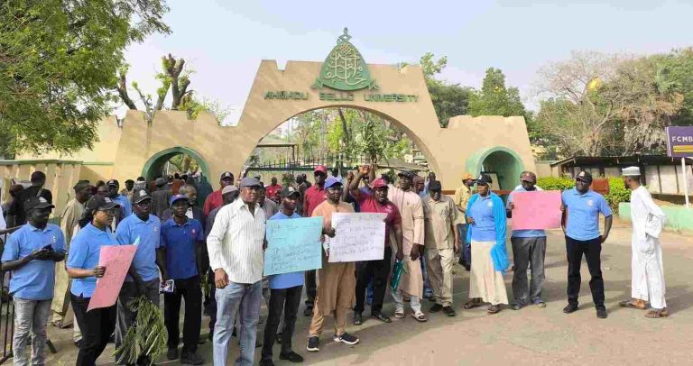 Cross section of Joint Action Committee Members of NASU and SSANU during a peaceful protest at ABU Zaria on Tuesday.