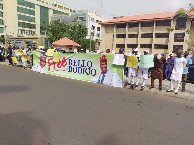Members of Miyetti Allah Kautal Hore in a peaceful protest at Federal High Court, Abuja on Wednesday