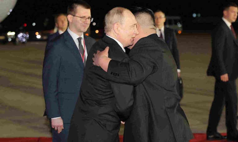 NATO Worried Russia May Support North Korea’s Missile, Nuclear Programs As Putin, Kim Sign Defence Pact Russian President Vladimir Putin embraces North Korean leader Kim Jong Un upon his arrival at an airport in Pyongyang, North Korea, in this image released by the Korean Central News Agency June 19, 2024. KCNA via REUTERS
