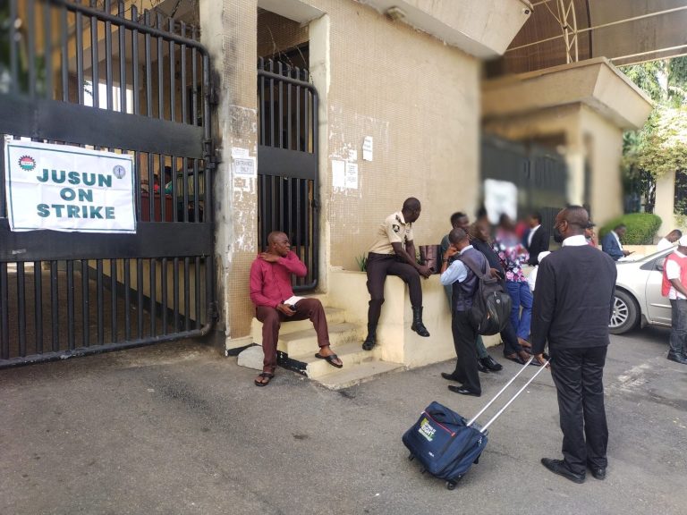 The Federal High Court, Abuja gate under lock as a result of NLC and TUC strike on Monday