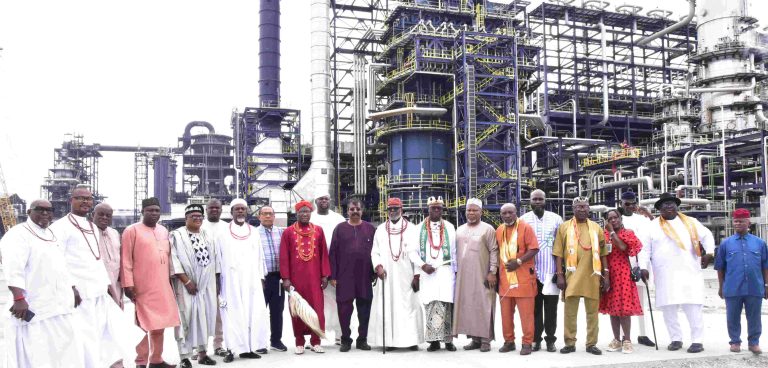 Cross section of delegates from Host Communities of Nigeria Producing Oil and Gas (HOSTCOM) during the visit to Dangote Petroleum Refinery and Fertiliser in Lagos on Saturday, July 27, 2024.