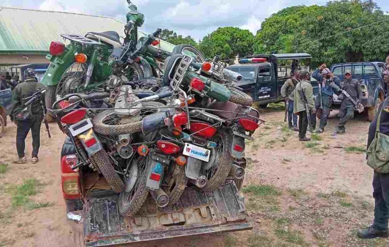 Motorcycles Seized by the Benue State Police Command from its operation in Sankera axis on Sunday.