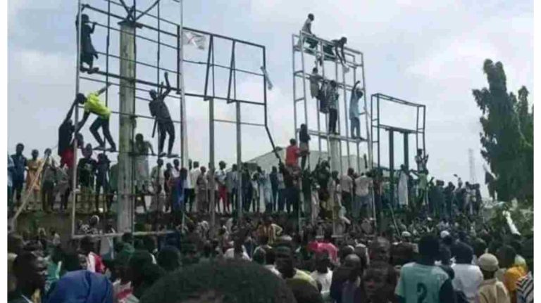 Gombe hunger protesters tear down President Tinubu's billboard