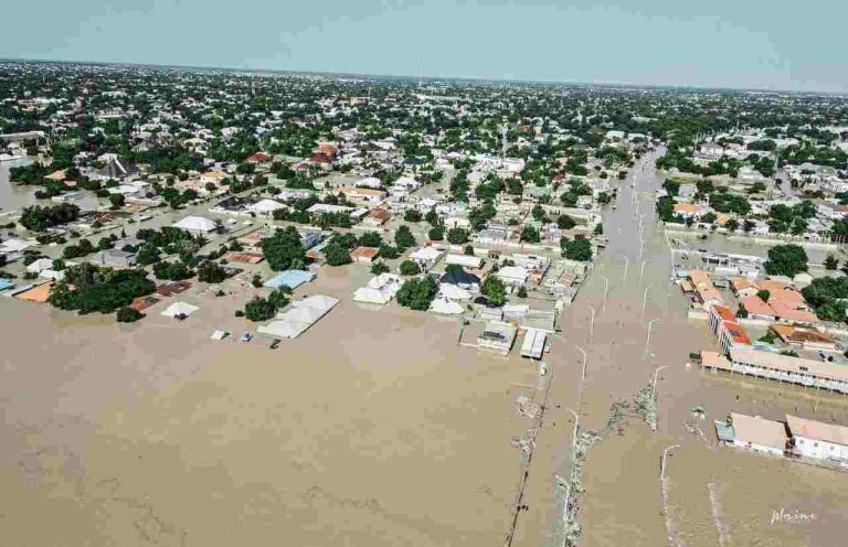 Aerial view of flooded areas of Maiduguri
