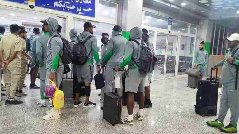 Super Eagles Ordeal In Libya: CAF Expected To Give Verdict Tuesday Super Eagles players stranded at Al-Abaq Airport, Libya.