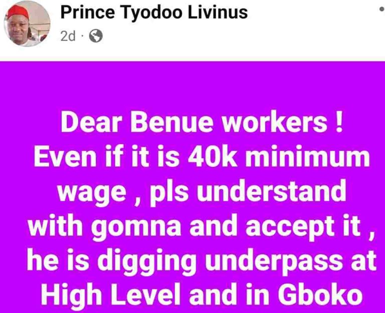 Alia’s Aide Debunks Rumoured 40k Minimum Wage For Benue Workers As NLC Scribe Says They Expect More Than 70k