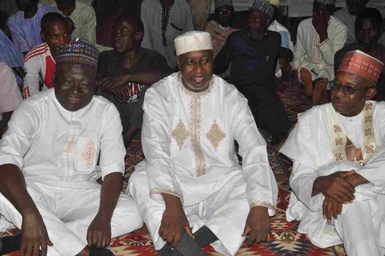Comrade Issa Aremu, left, Alhaji Mukhtar Ramalan Yero, middle, who served as governor of Kaduna State from 2012 to 2015 following the death of Patrick Yakowa in a helicopter crash, and another dignitary at Arewa House, Kaduna during the special prayers to mark the 73rd birthday of President Tinubu organized by Arewa Think Tank Group last Saturday.