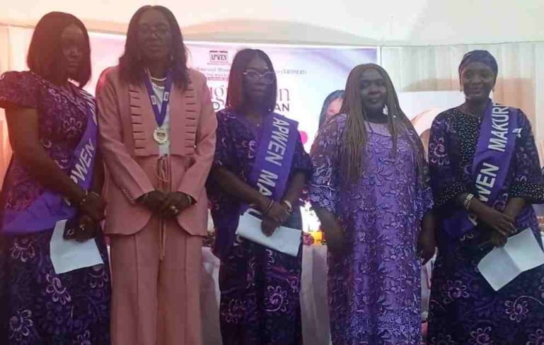 APWEN Inaugurates New Makurdi Chairperson, Pledges Focus On Rural Dev’t APWEN's new Chairperson, Engr Ebune (2nd left), APWEN ex-chairperson, Engr. Omale (2nd right), in a group photograph with new inductees during the inauguration.