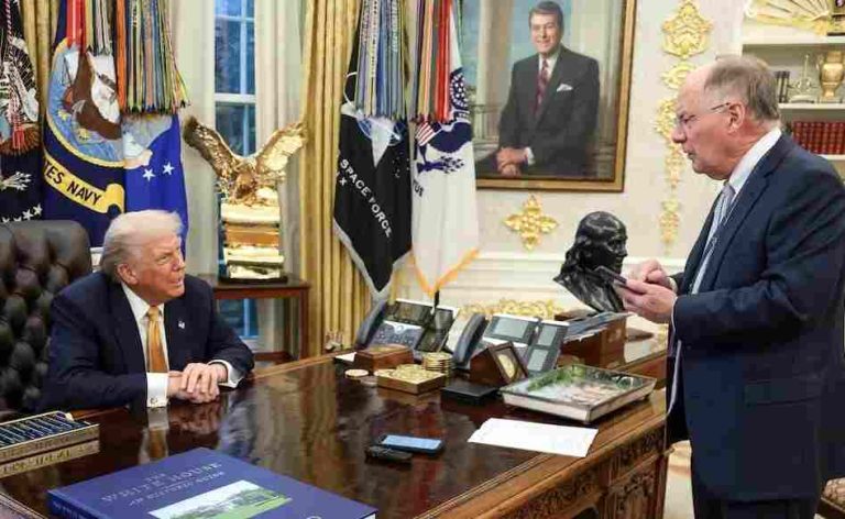 U.S. President Donald Trump is interviewed by Reuters White House correspondent Steve Holland during an exclusive interview.