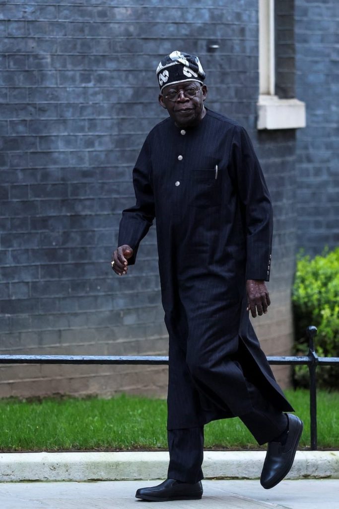 President Tinubu taking a walk before his meeting with British Prime Minister Keir Starmer at 10 Downing Street during his state visit to Britain.