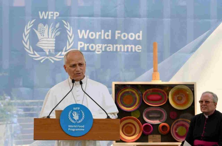 Pope Leo XIV speaks at the headquarters of the World Food Programme in Rome (@Vatican Media)