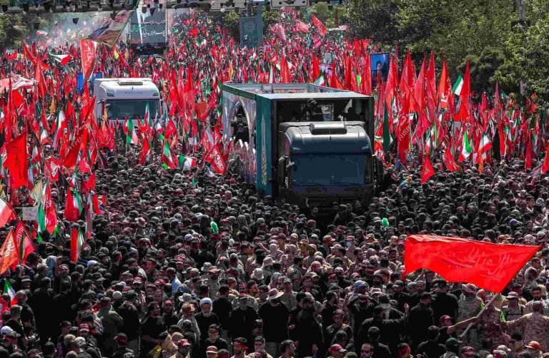 Khamenei Funeral Signals Iran’s Defiance, New Regional Order A vehicle carrying coffins of Iran's late Supreme Leader Ayatollah Ali Khamenei and his family members, makes its way as people attend a funeral procession for Khamenei, who was killed on February 28 in Israeli and U.S. airstrikes, in Tehran, Iran July 6, 2026. Office of the Iranian Supreme Leader/Handout via REUTERS.