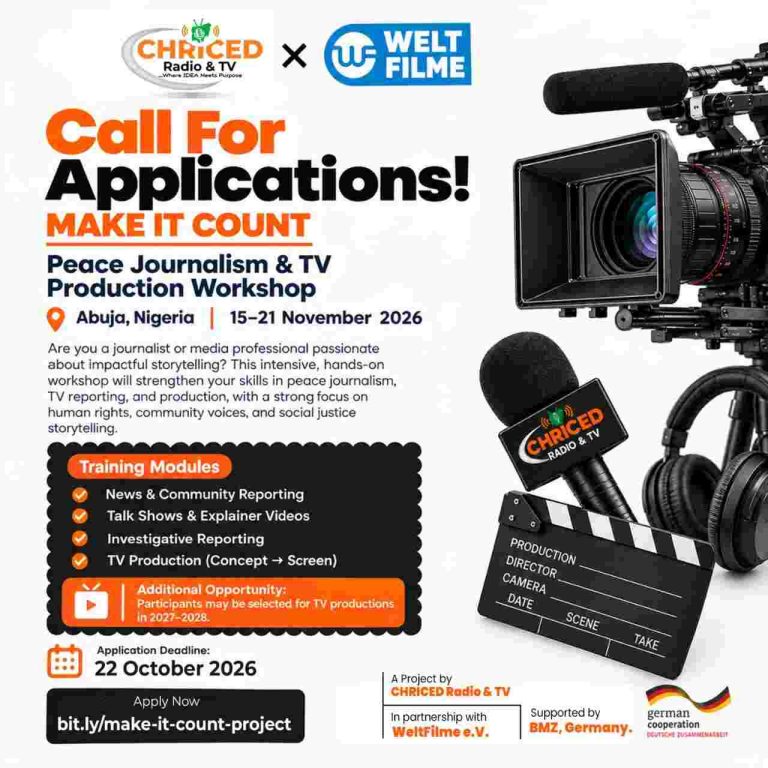 CHRICED, WELTFILME Open Applications For Peace Journalism, TV Production Workshop