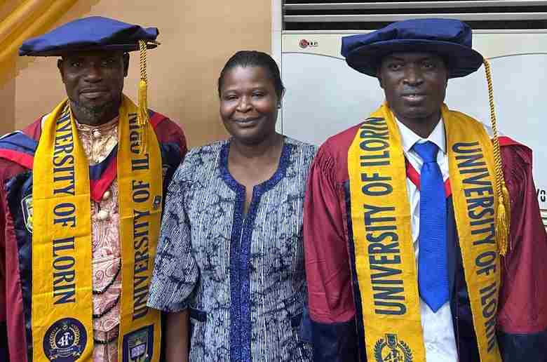 From right: Dr Owoicho, HOD, Linguistics and Nigerian Languages, Prof. Bolanle E. Arokoyo, and a fellow graduand at the convocation ceremony.