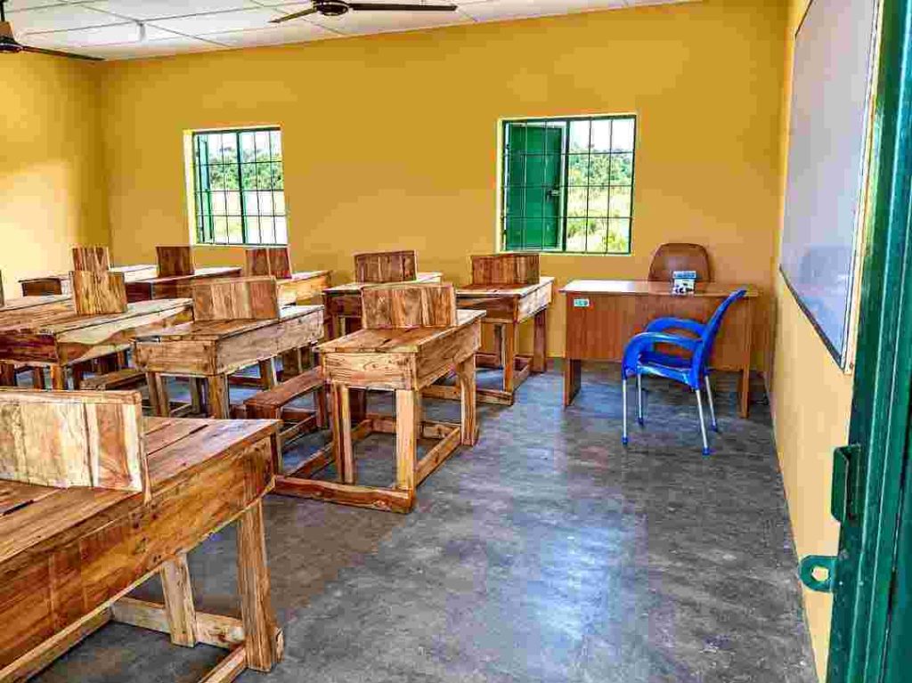 One of the classrooms in the rebuilt school.